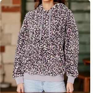 UGG Sherpa Hoodie Sweater Black Spotty Fits Large to Small OVERSIZED NWT